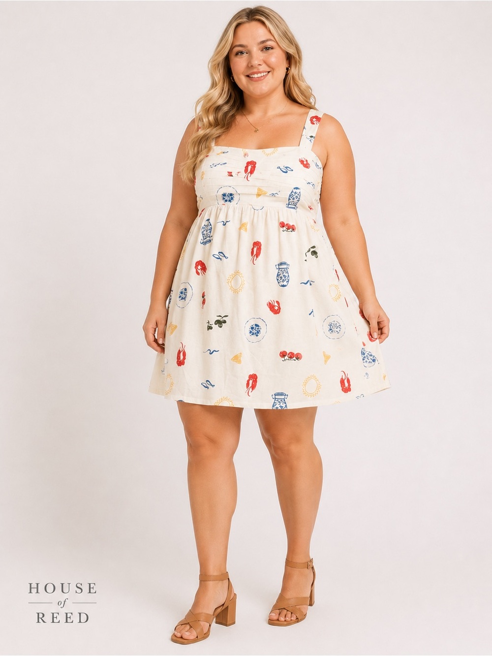 Abercrombie & Fitch 2X Linen Cotton Mediterranean Print Mini Sundress Plus Size